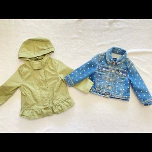 BabyGAP Toddler Girl’s Polka Dot Jean/Denim Jacket & Green Hooded Lightweight